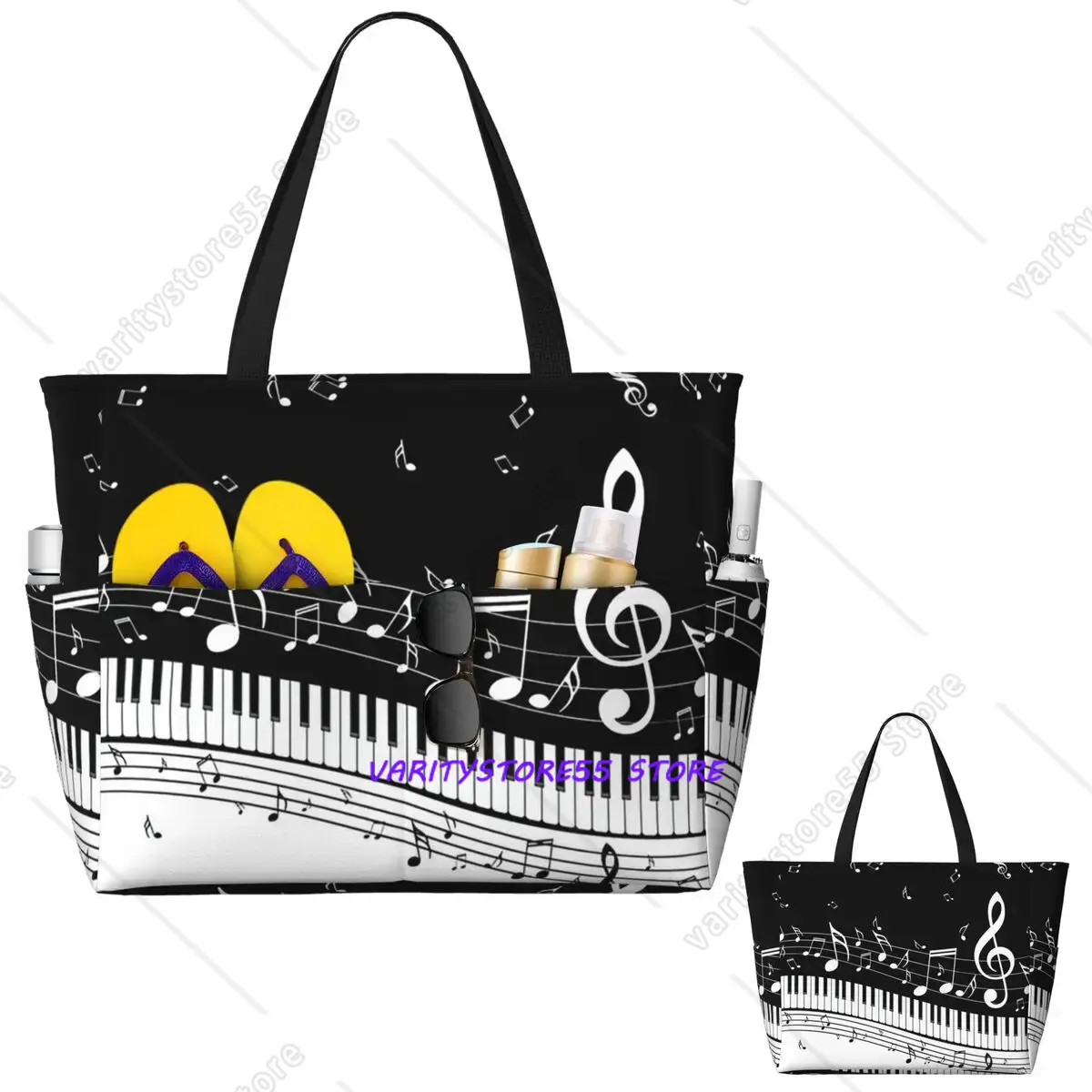 Yoga Fitness Music - Abstrakte Klaviertasten mit Musiknoten Strandtasche Sport